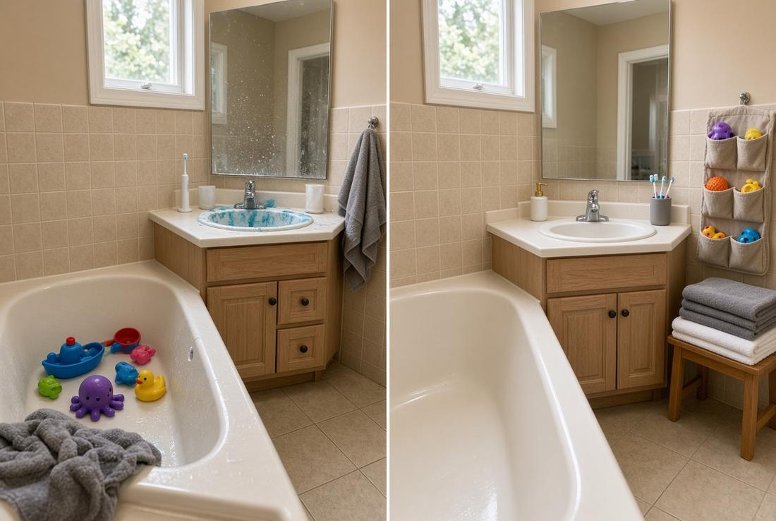 Before and after Kids bath cleaning