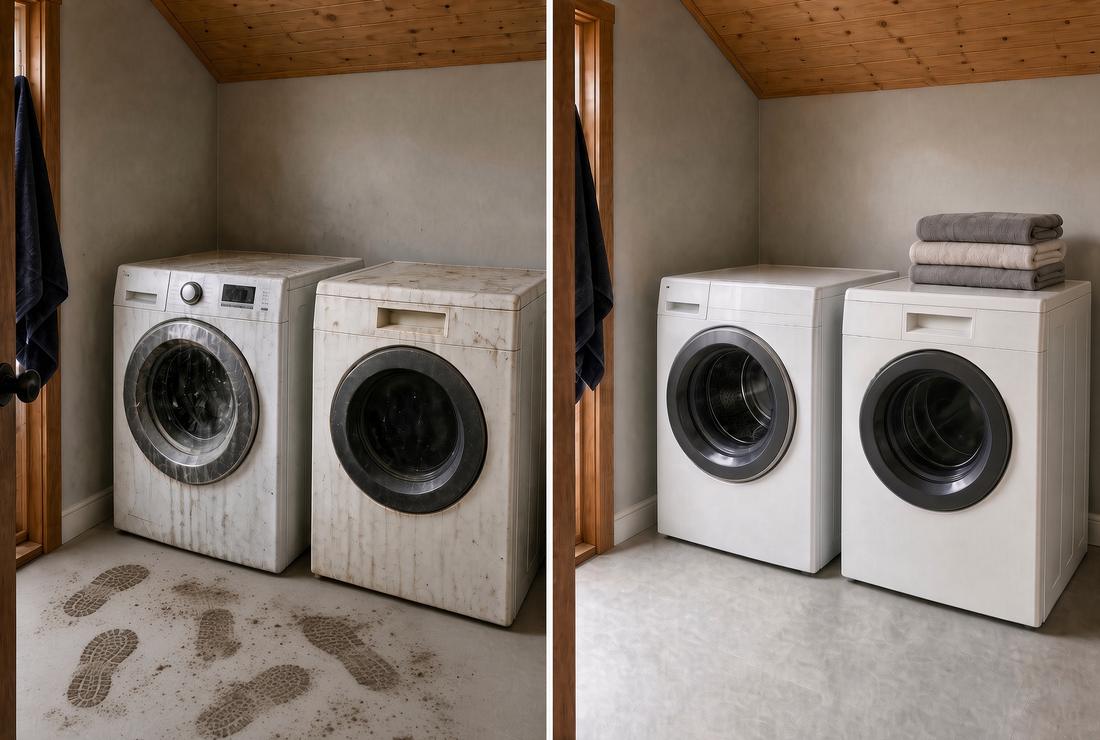 Before and after Laundry machines cleaning