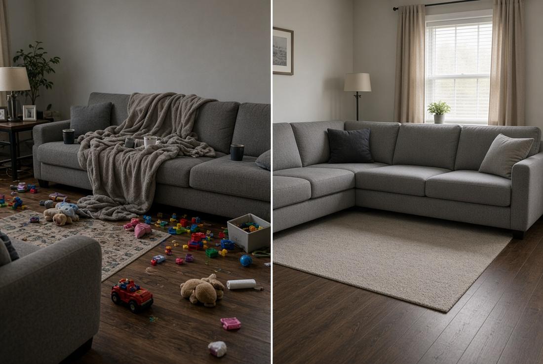 Before and after Living room cleaning
