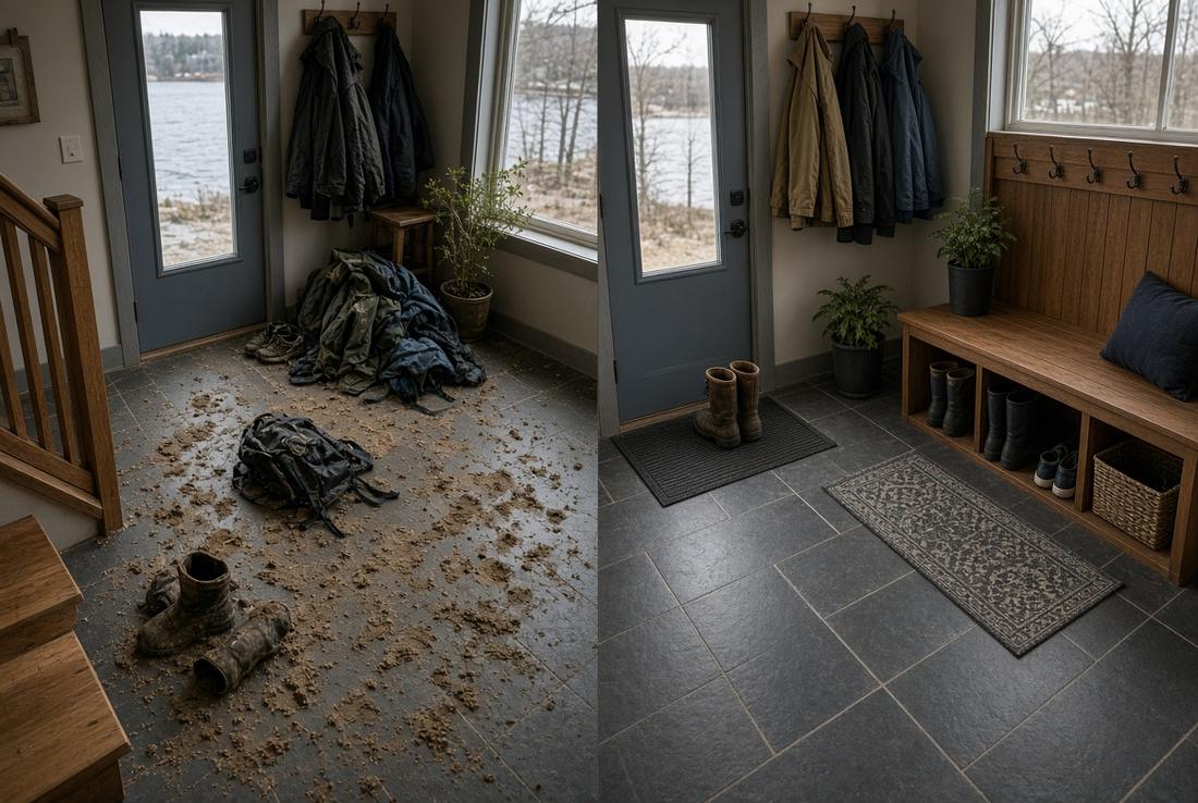 Before and after Entry / mudroom cleaning