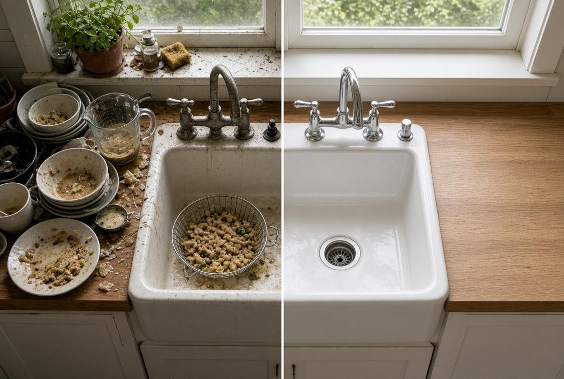 Before and after Kitchen sink cleaning